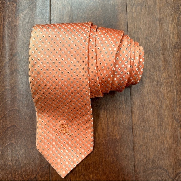 Countess Mara Elegant Woven Orange Patterned Tie with Tiny Flowers, Silk Blend - Picture 1 of 11